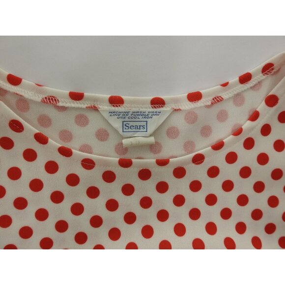 Vintage Sears Red White Polka Dot Top Sz 14 M Blouse Retro SS Rockabilly 60s - Picture 3 of 8